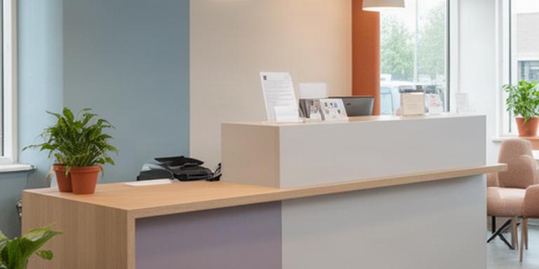 Rustige balie voor valutawissel met informatiemateriaal in het kantoor in Almere