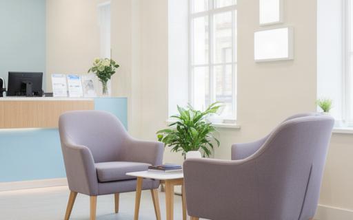 Lichte klantenzone met stoelen voor een adviesgesprek over reisgeld